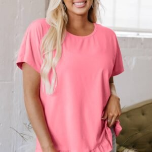 Pink Frilled Hem Loose T-Shirt
