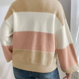 Dusty Pink Color Block Lantern Sleeve Drop Shoulder Sweater