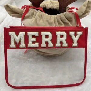 Red Merry Contrast Trim Clear Makeup Bag