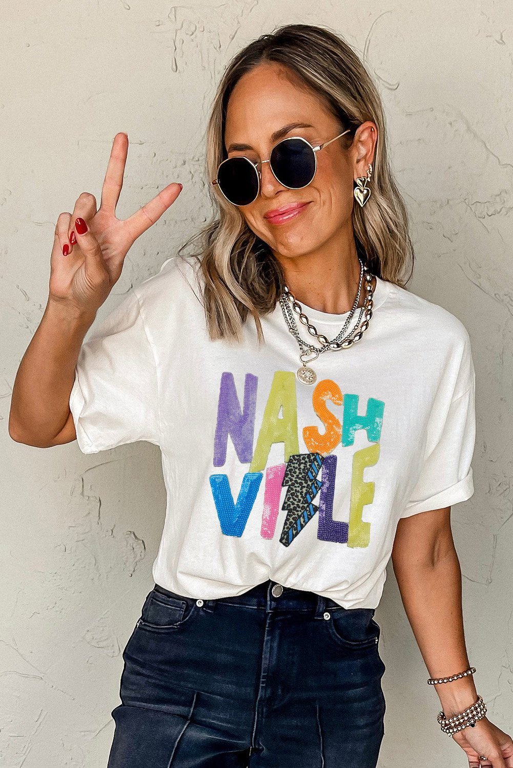White Lightening Nashville Graphic Crewneck T Shirt
