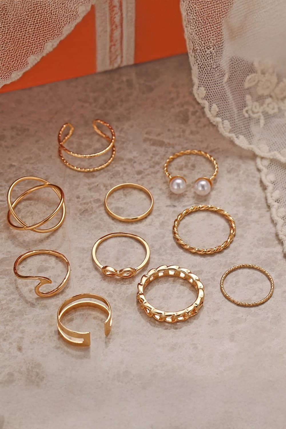 Gold 10Pcs/Set Vintage Plated Alloy Ring Set