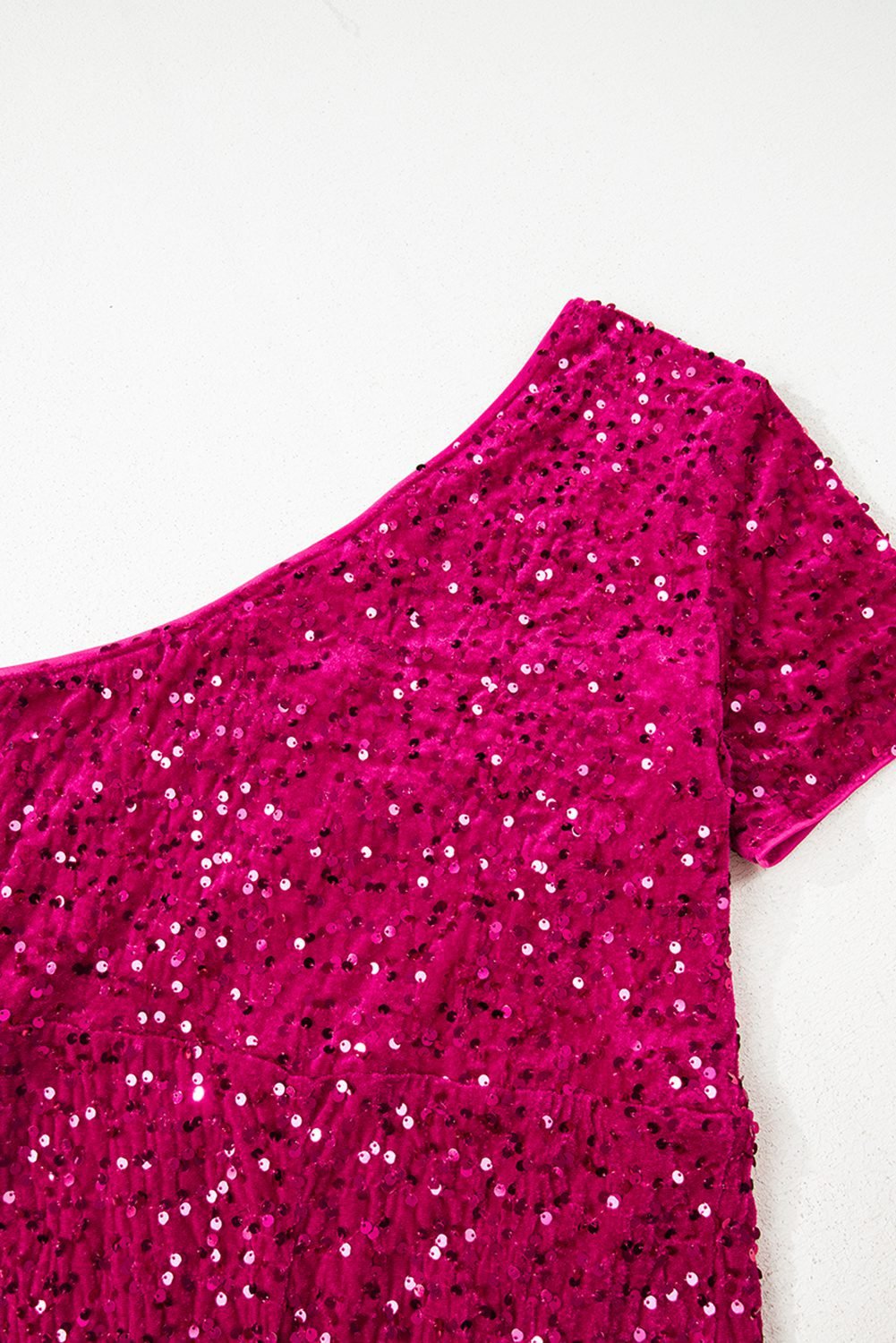 Pitaya Pink One Shoulder Thigh High Split Bodycon Sequin Gown