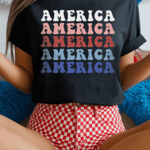 Black Colorful America Print Crewneck Patriotic T Shirt