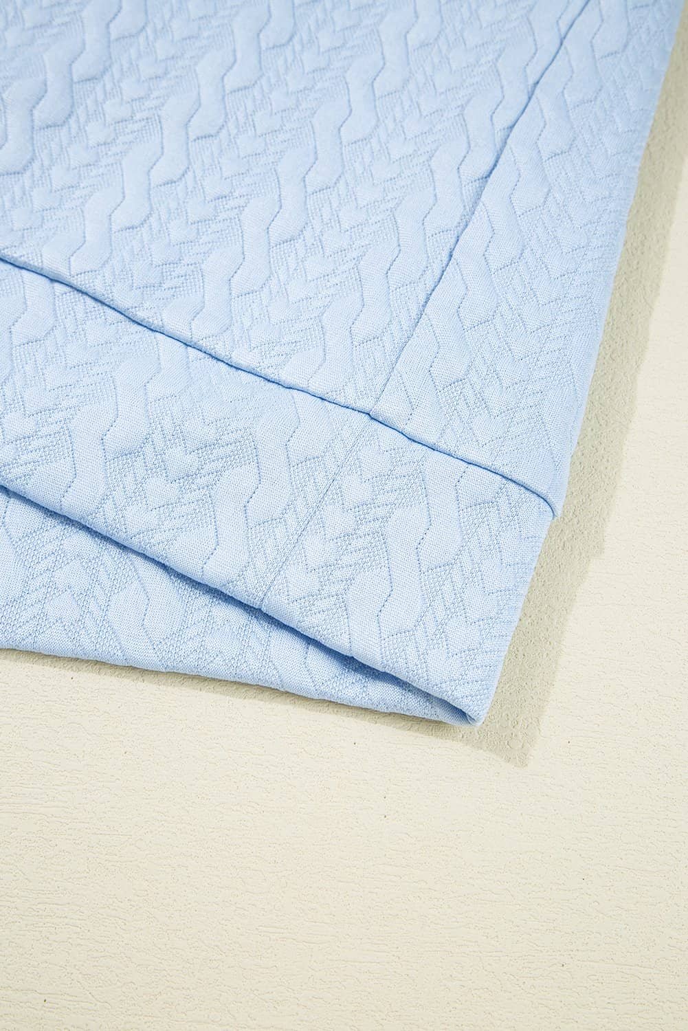 Beau Blue Contrast Trim Textured Crewneck Tee And Pocketed Skirt Set