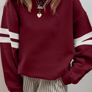 Red Dahlia Varsity Striped Detail Drop Shoulder Oversized Sweatshirt
