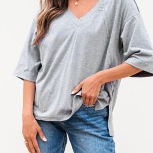High Raglan Half Sleeve V Neck Oversized T Shirt