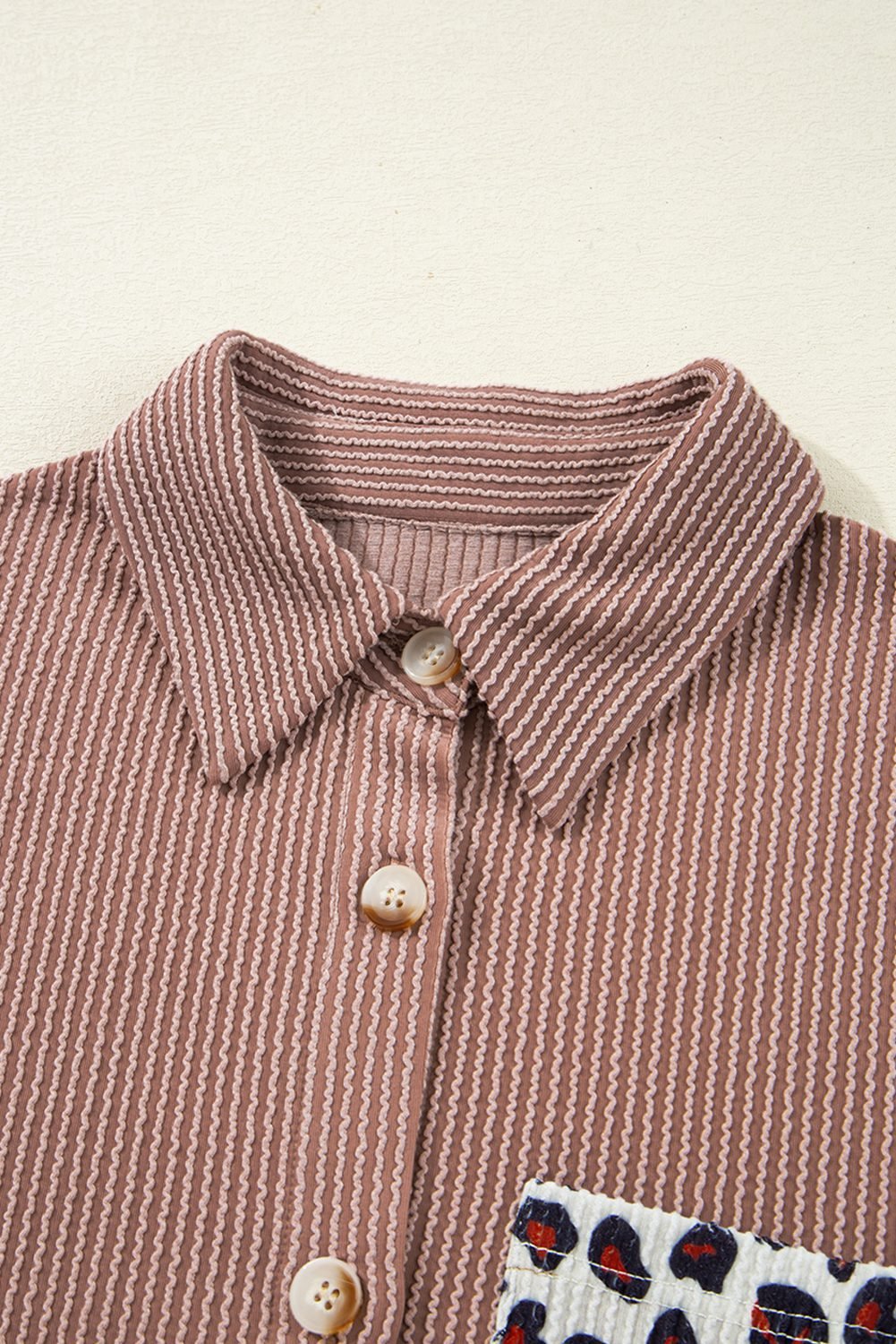 Dark Khaki Leopard Patched Twisted Ribbed Western Casual Shacket