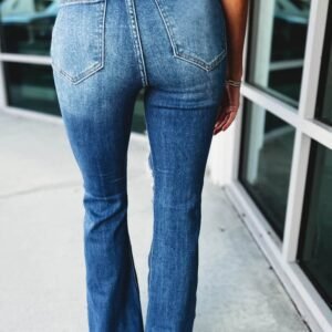 Blue High Waist Distressed Cutout Flare Leg Jeans