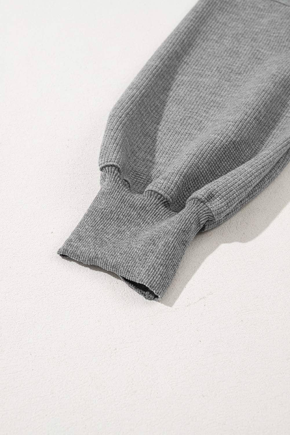 Gray Waffle Knit Bishop Sleeve Split Oversized Top