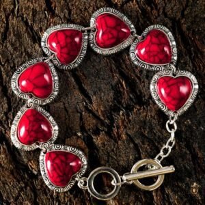Fiery Red Western Heart Decor Alloy Bracelet