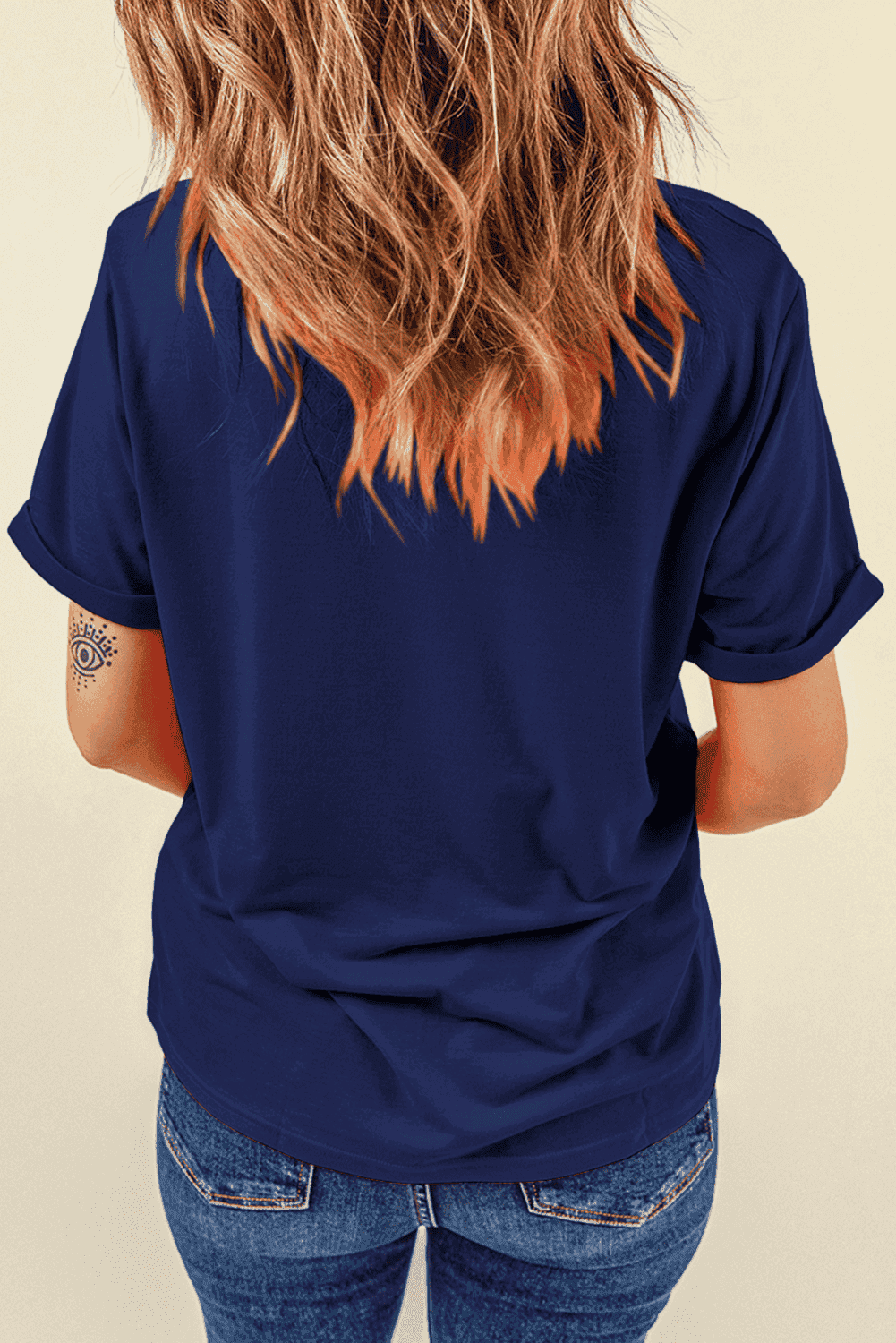 Blue Usa Bow Printed Casual Cotton Blend T Shirt