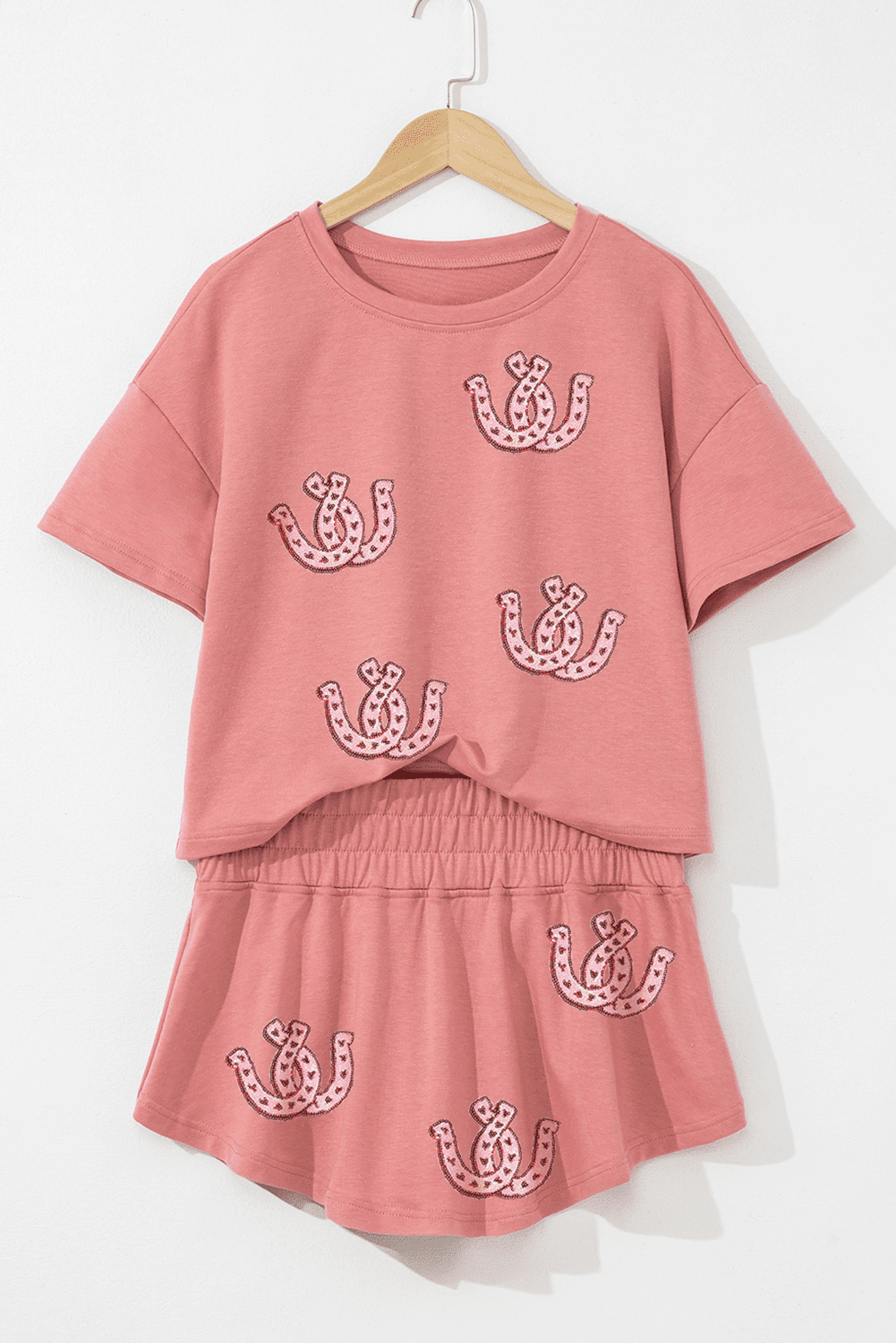 Blossom Sequin Horse Shoe Cropped Tee And High Waist Skort Set