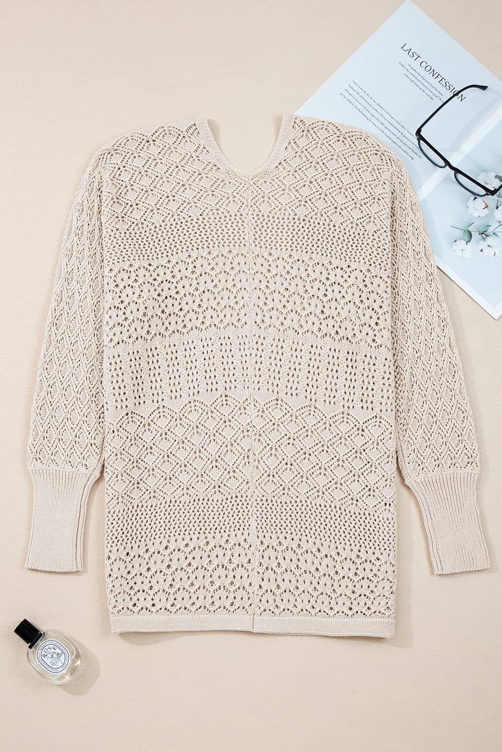 Jet Stream Mix Pattern Hollowed Knit Open Front Cardigan