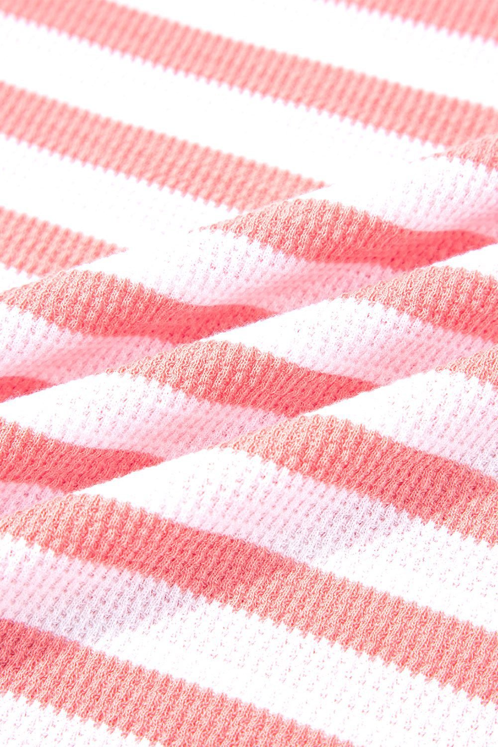 Pink Stripe Textured Contrast Dropped Long Sleeve Top