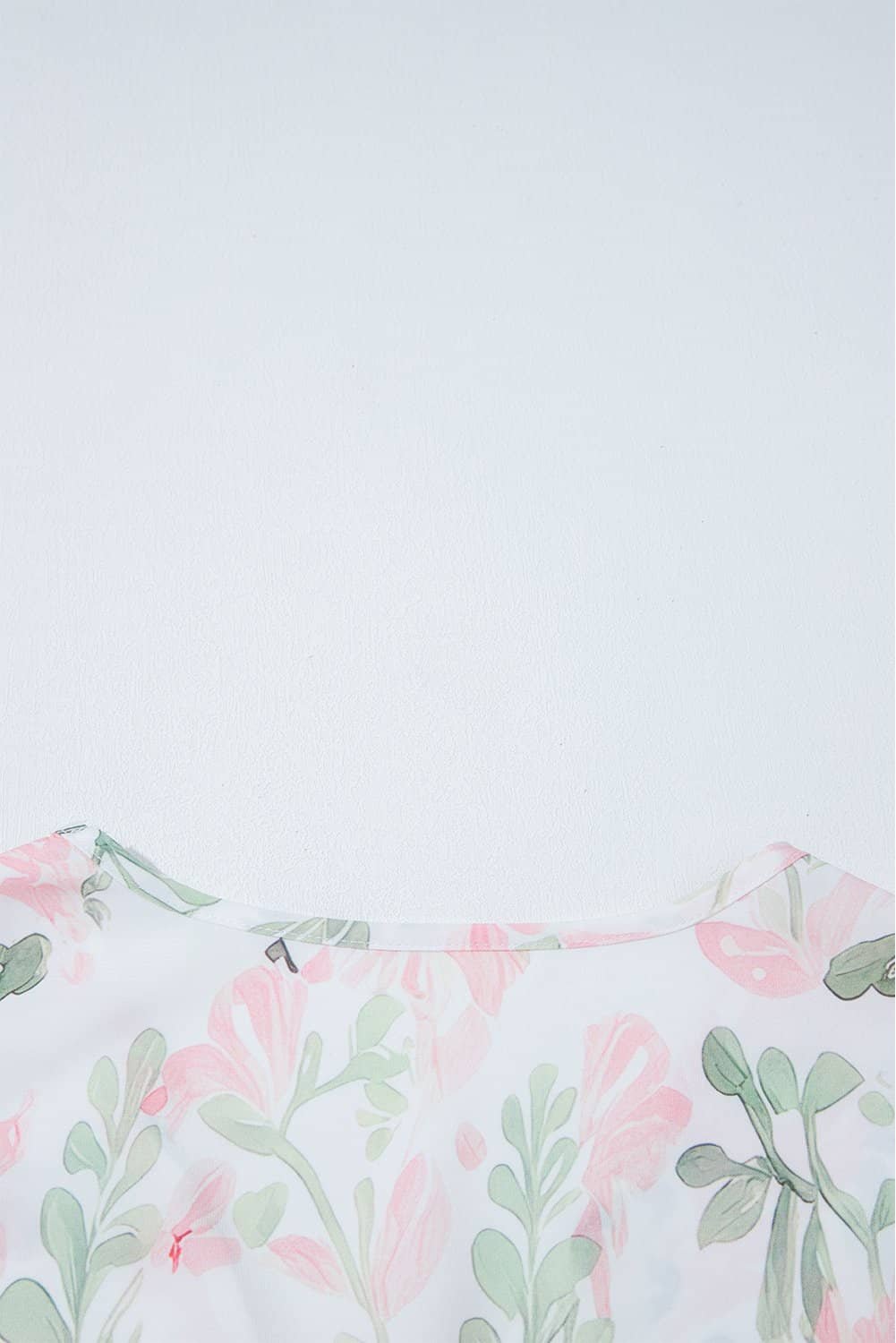 Pink Floral Puff Sleeve V Neck Tied Front Peplum Blouse