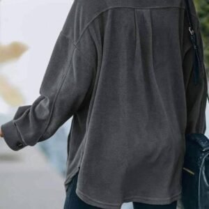 Gray Turn Down Collar Buttoned Shirt Jacket