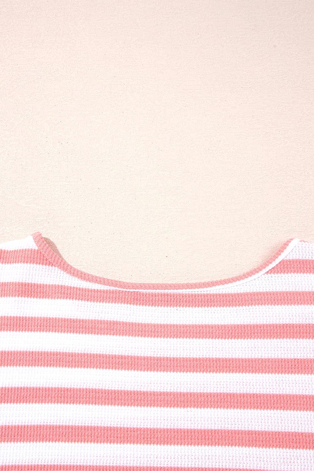 Pink Stripe Textured Contrast Dropped Long Sleeve Top