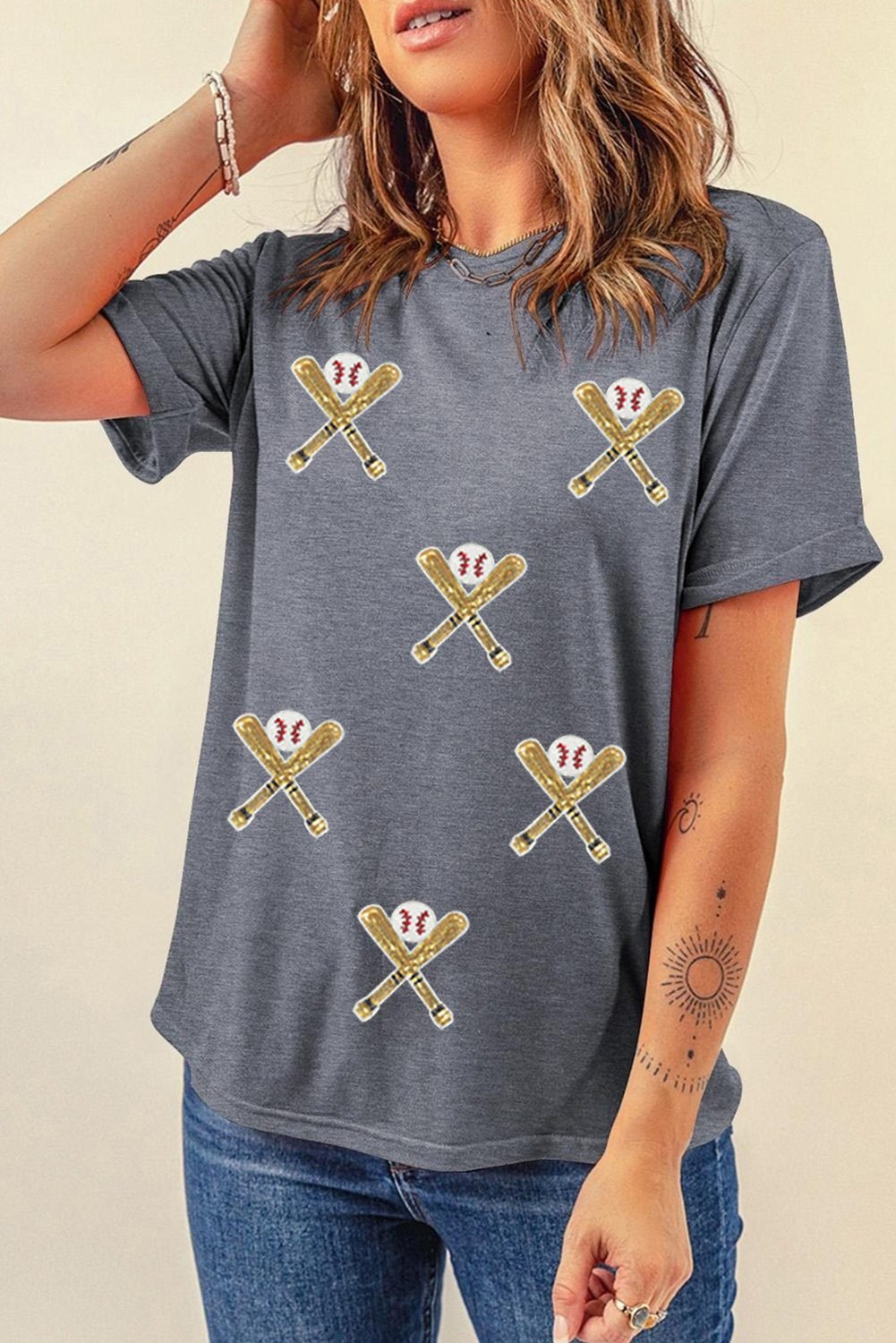 Gray Sequined Game Day Casual Tee