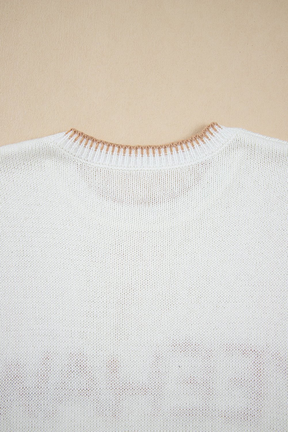 White Knitted Yeehaw Stitch Edge Crew Neck Sweater T Shirt