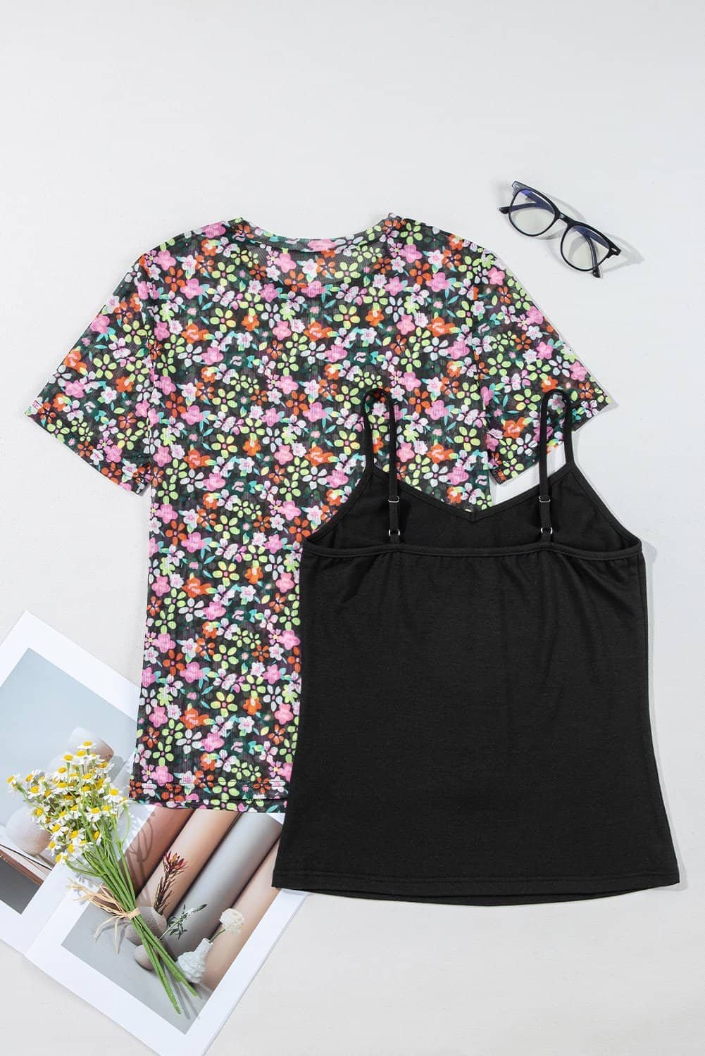 Black Sheer Floral Mesh Round Neck T Shirt