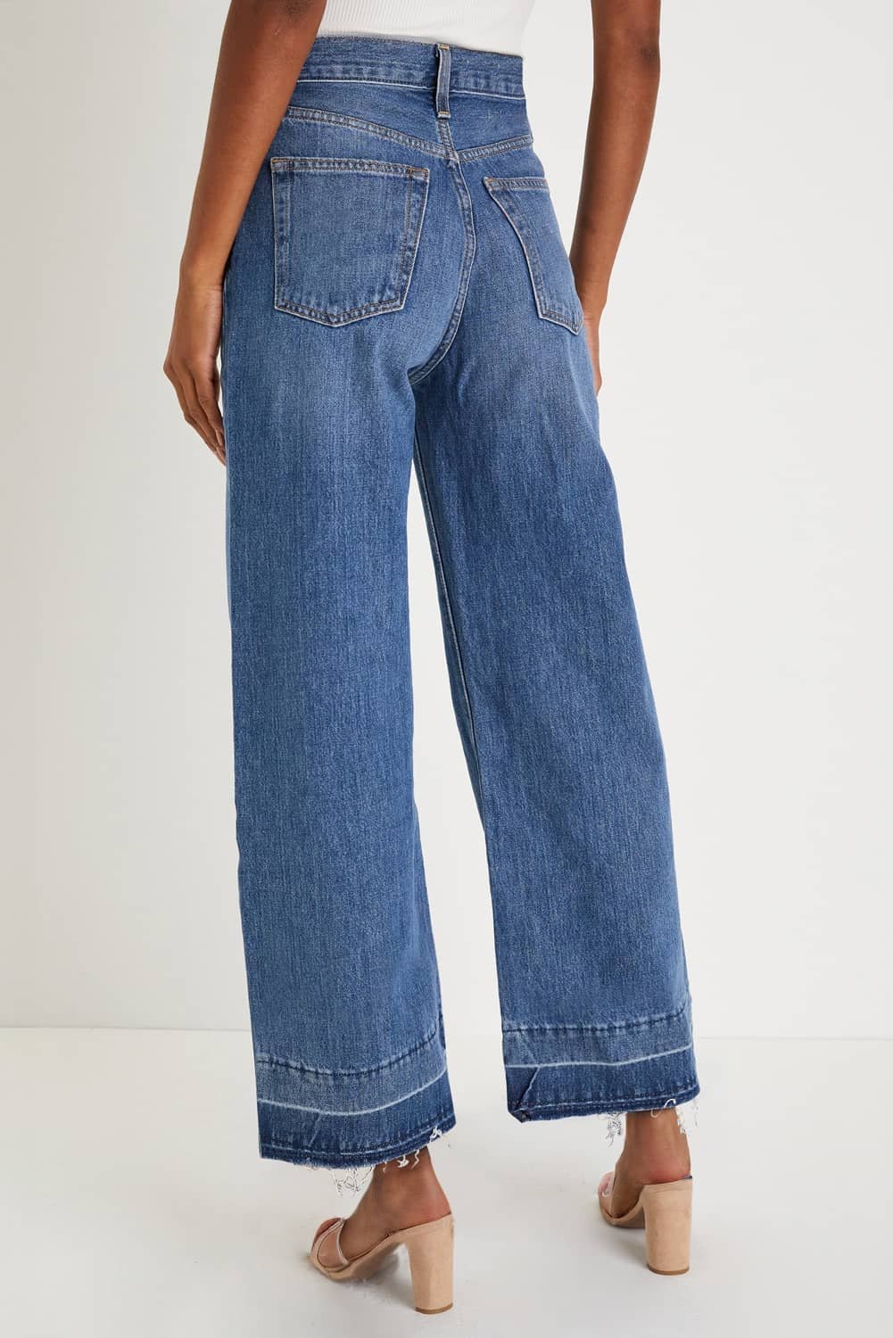 Sail Blue Raw Hem Straight Leg Loose High Waist Jeans