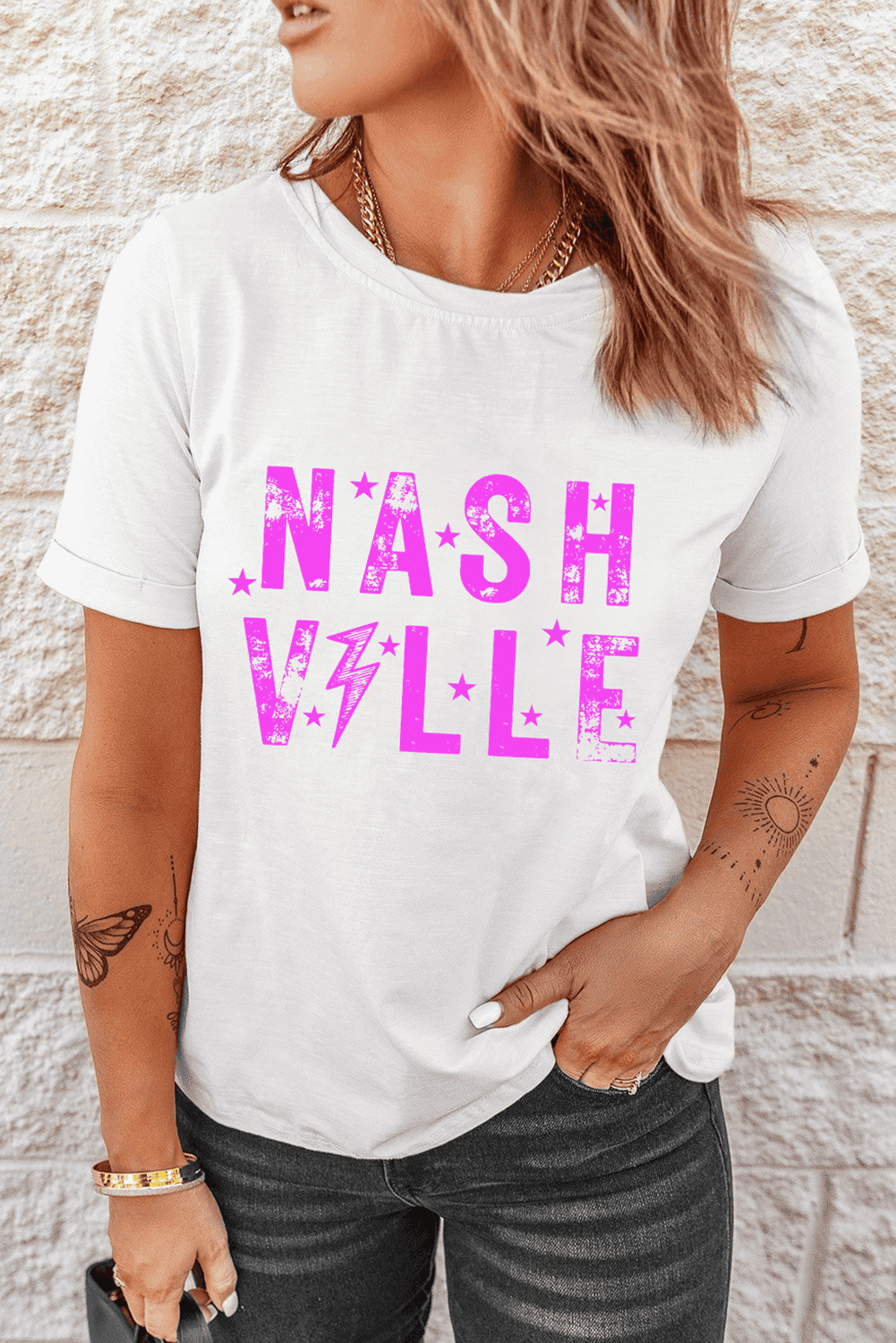 White Nashville Star Graphic Crewneck T Shirt