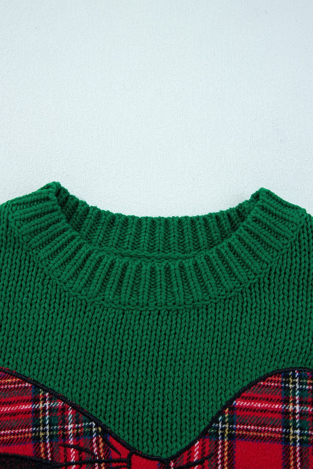 Evergreen Plaid Bow Graphic Christmas Sweater