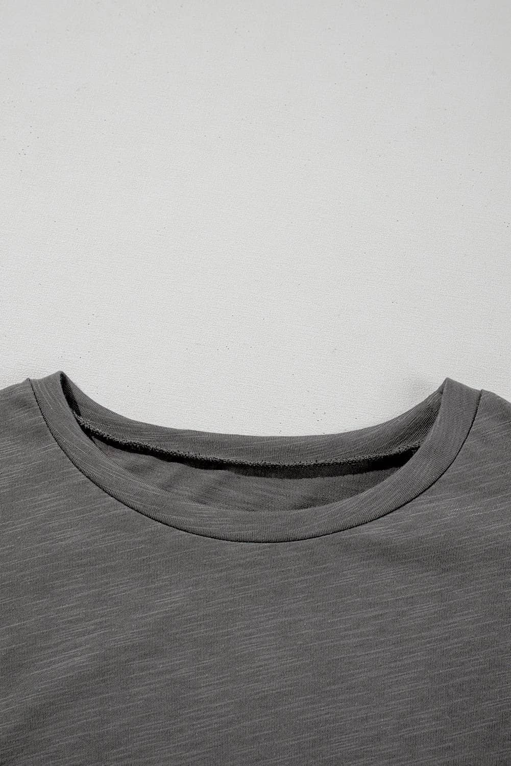 Dark Grey Layered Ruffle Short Sleeve Round Neck Top