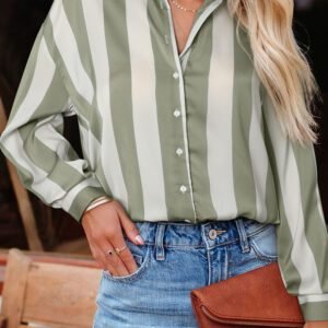 Green Striped Soft Relaxed Button Up Shirt