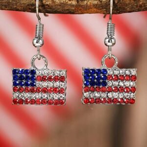 Fiery Red Rhinestone Usa Flag Squared Drop Earrings
