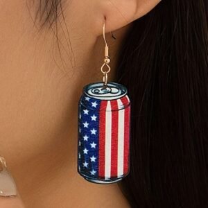 Fiery Red Flag Drink Can Pendant Hook Earrings