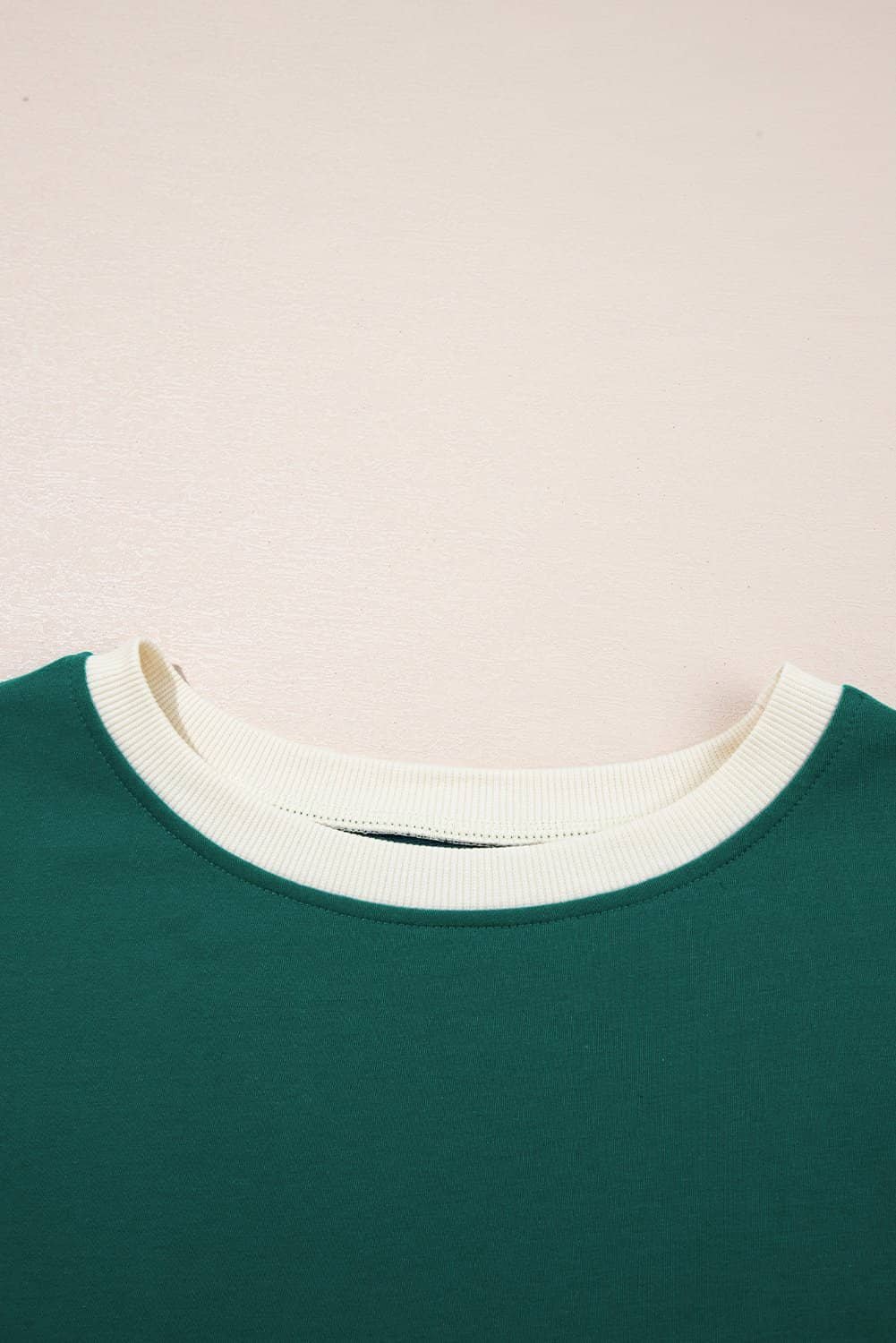 Evergreen Colorblock Edge Drop Shoulder T Shirt And Skort 2Pcs Set