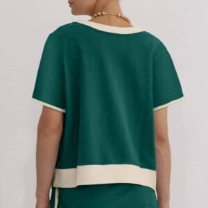 Evergreen Colorblock Edge Drop Shoulder T Shirt And Skort 2Pcs Set