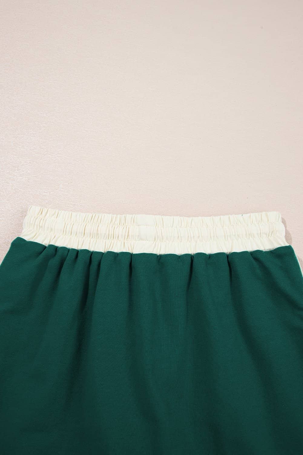 Evergreen Colorblock Edge Drop Shoulder T Shirt And Skort 2Pcs Set
