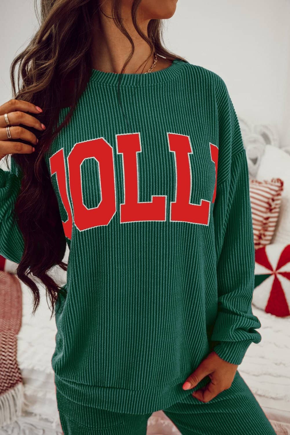 Evergreen Jolly Corded Long Sleeve Top And Pockets Pants Set