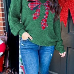 Evergreen Plaid Bow Graphic Christmas Sweater