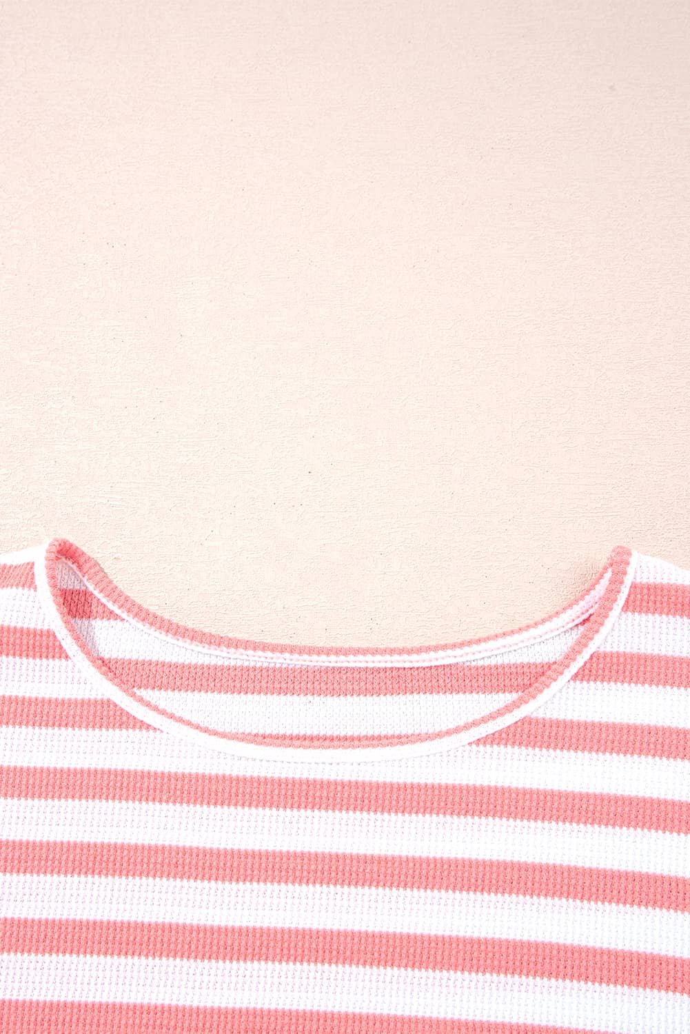 Pink Stripe Textured Contrast Dropped Long Sleeve Top