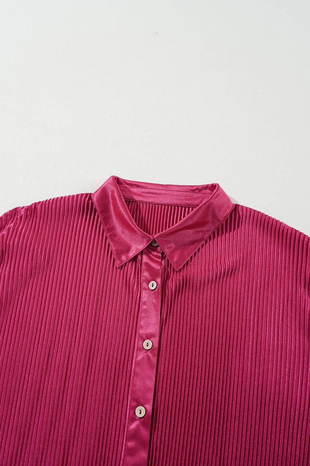 Rose Red Plus Size Ribbed Long Sleeve Shirt And Pants Pajama Set