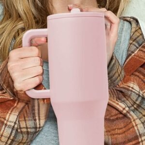 Light Pink Frosted Stainless Handle Large Vacuum Cup With Straw 40Oz