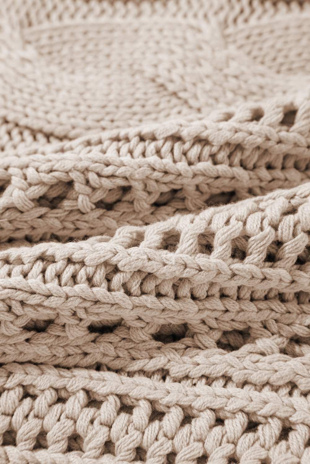 Smoke Gray Hollow-Out Cable Knit Cropped Sweater