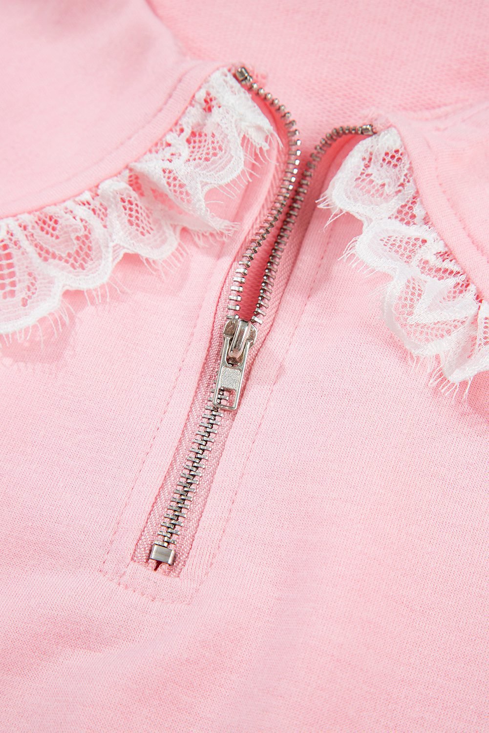 Pink Peter Pan Lace Embellished Neck Collision Sweatshirt And Skirt Two Piece Set