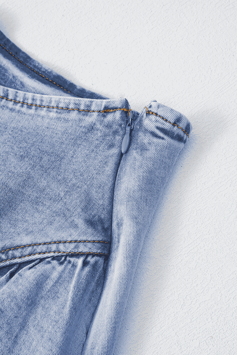 Beau Blue Asymmetric Ruffle Overlay Denim Mini Skirt