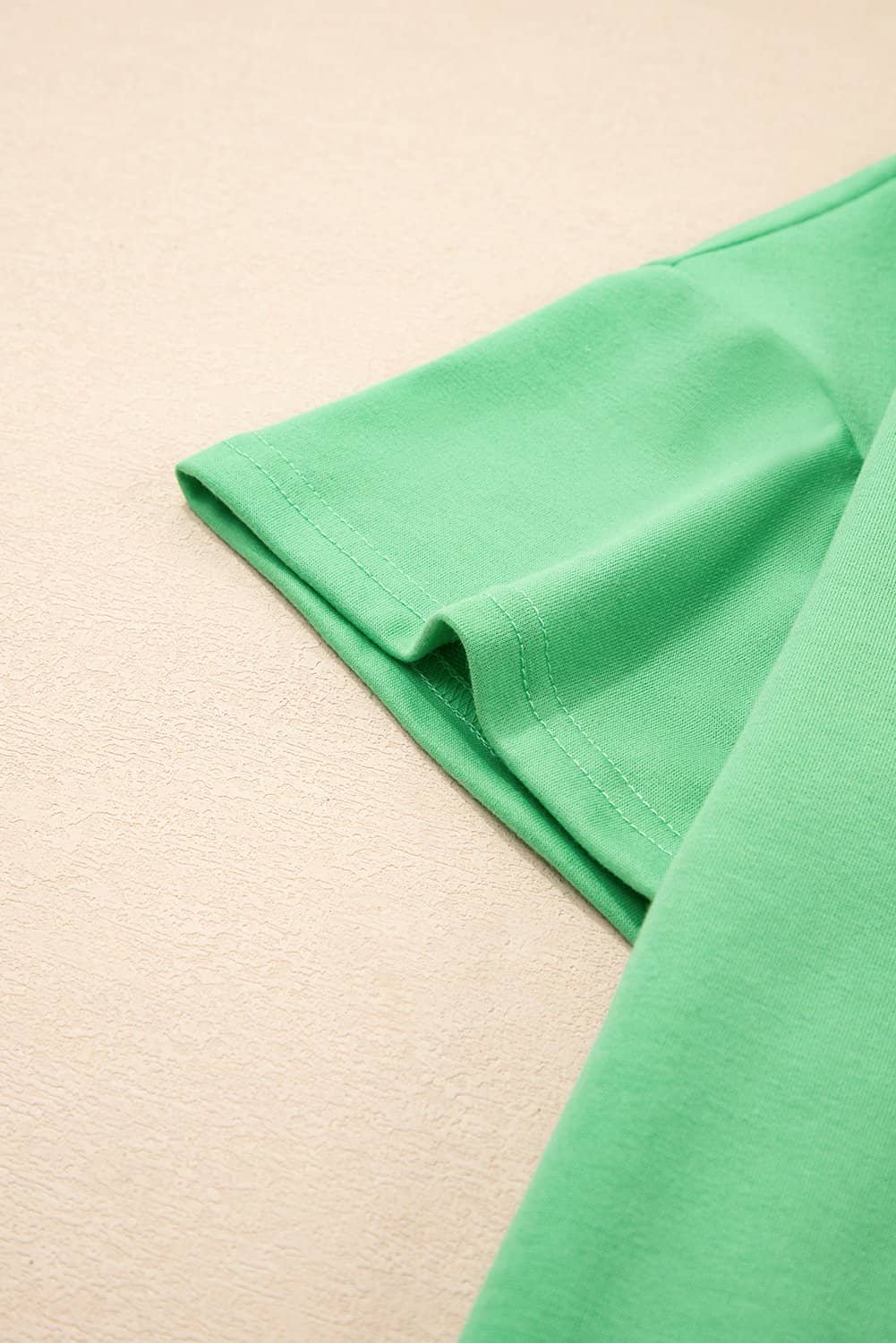 Mint Green V Neck Drop Shoulder Tee And Patchwork Drawstring Shorts Set