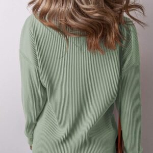 Clearly Aqua Solid Color Corded Drop Shoulder Long Sleeve Top