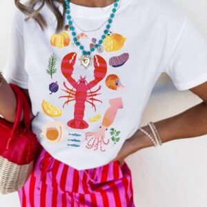 White Crawfish Food Ingredient Graphic Crewneck Tee
