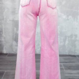 Pink High Waist Rhinestone Cutout Wide Leg Jeans