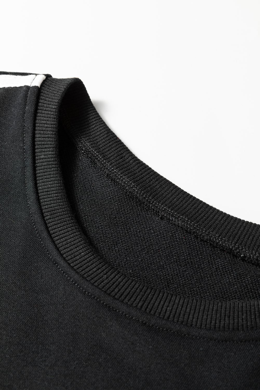 Black Varsity Striped Detail Crewneck Pullover Elastic Sweatpants 2Pcs Outfit