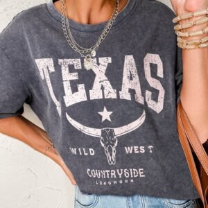 Medium Grey Texas Steer Head Graphic Mineral Wash Oversized T Shirt