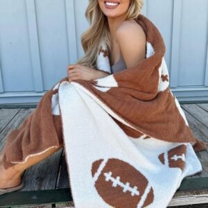 Chestnut Rugby Pattern Color Block Fleece Blanket 127*152Cm