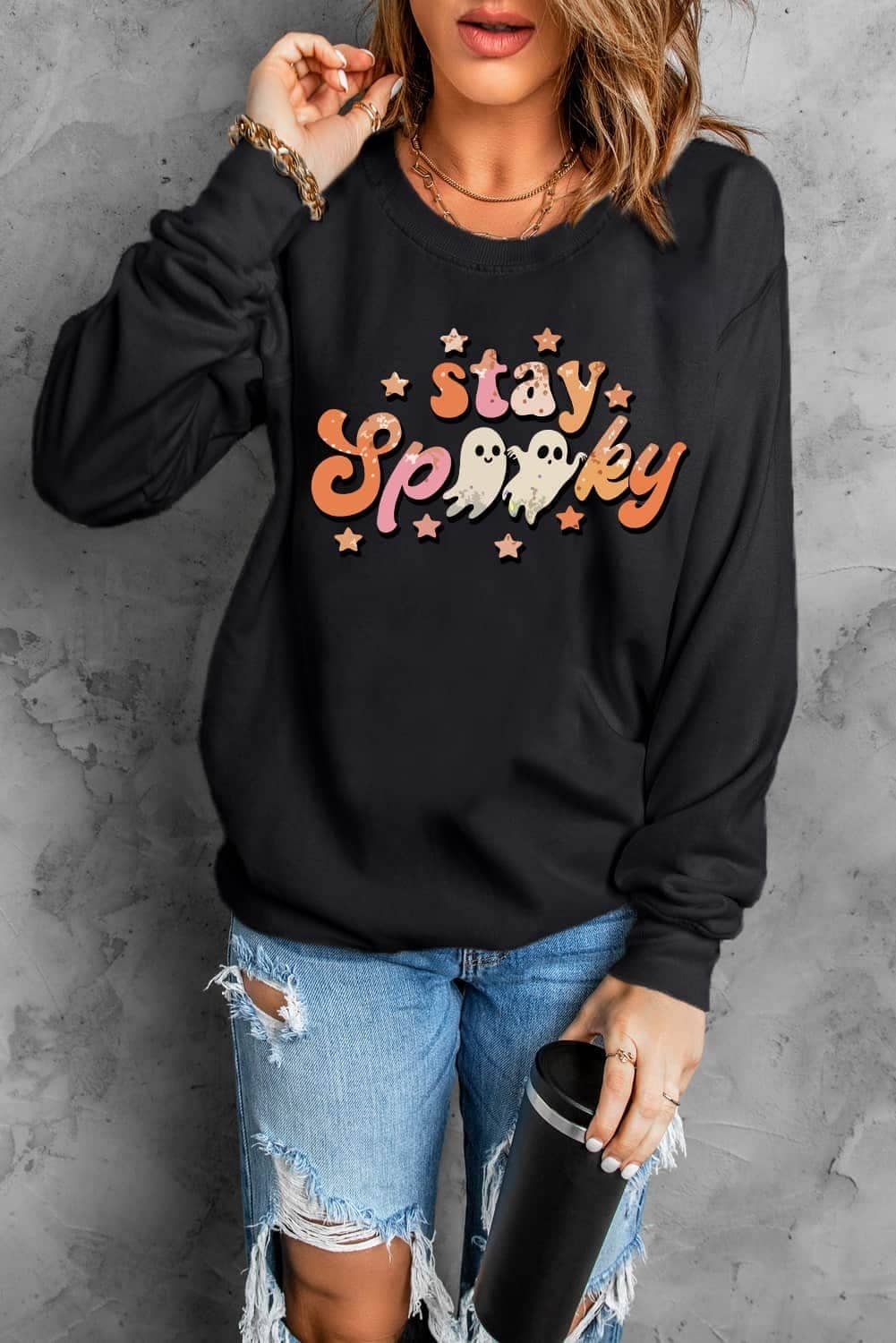 Black Halloween Stay Spooky Graphic Sweatshirt